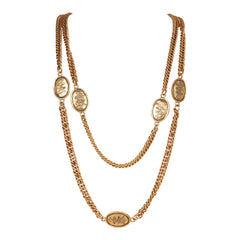Vintage Chanel 24K Gold Plated CC Oval Coin Charm Sautoir Necklace