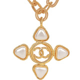 Vintage Chanel Gold Plated CC Faux Pearl Pendant Necklace