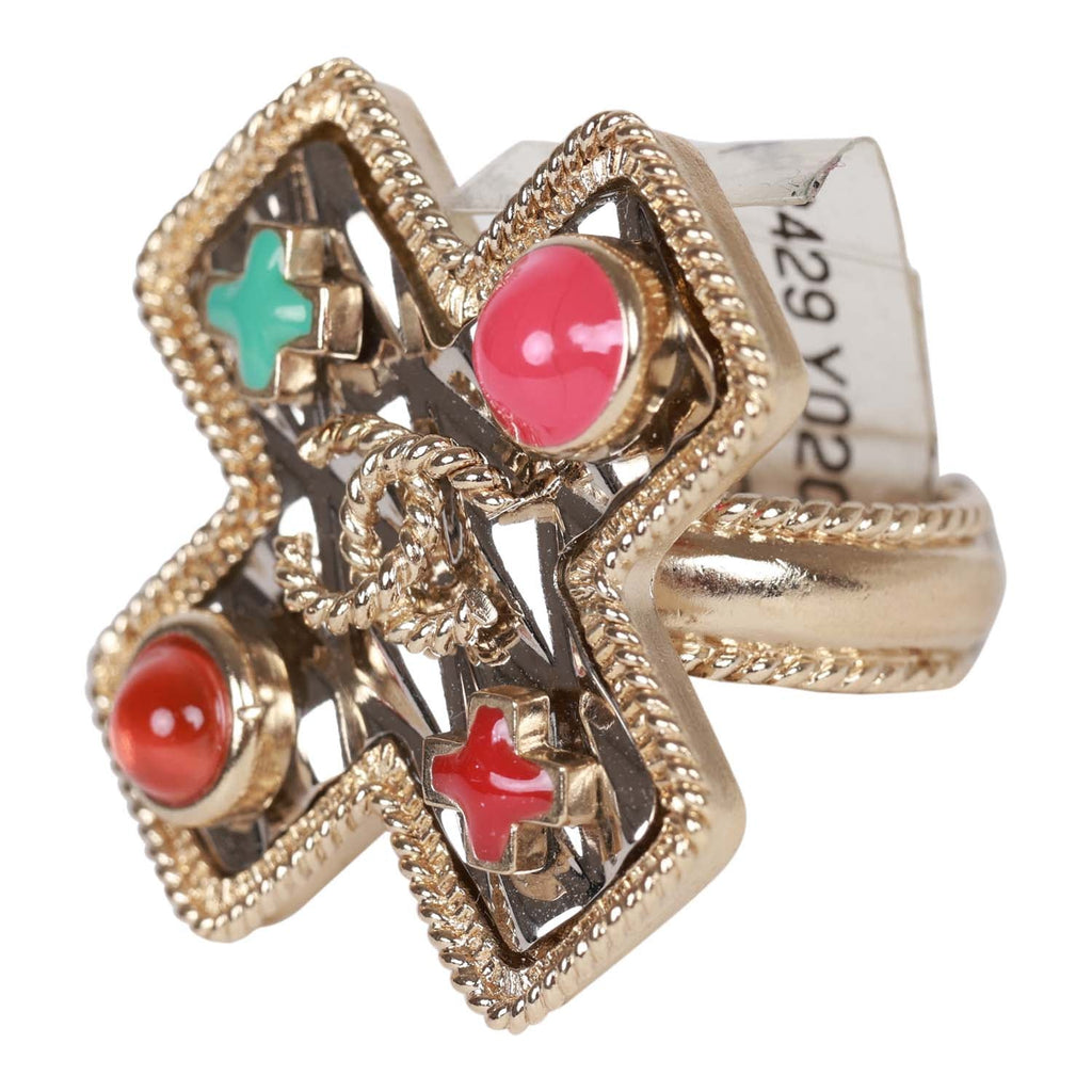Chanel Gold CC Multicolor Gripoix Cross Ring
