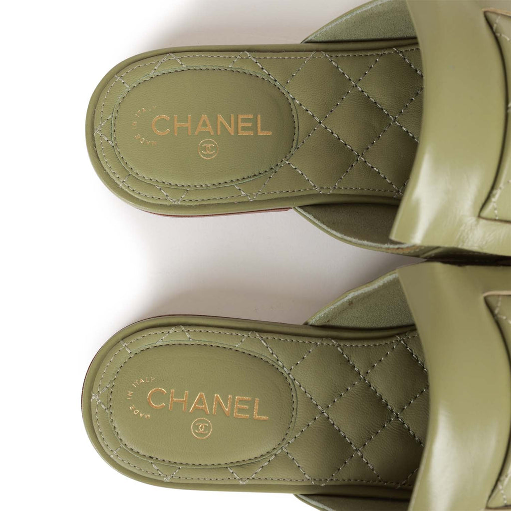 Chanel Lion Head Mules in Sage Green Fringe Leather 35 – Madison