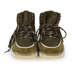 Chanel CC Hightop Winter Sneakers Olive Green Nylon and Suede 35