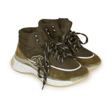 Chanel CC Hightop Winter Sneaker Olive Green Nylon and Suede 35