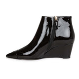 Chanel CC Wedge Ankle Boots Black Patent Leather 36.5