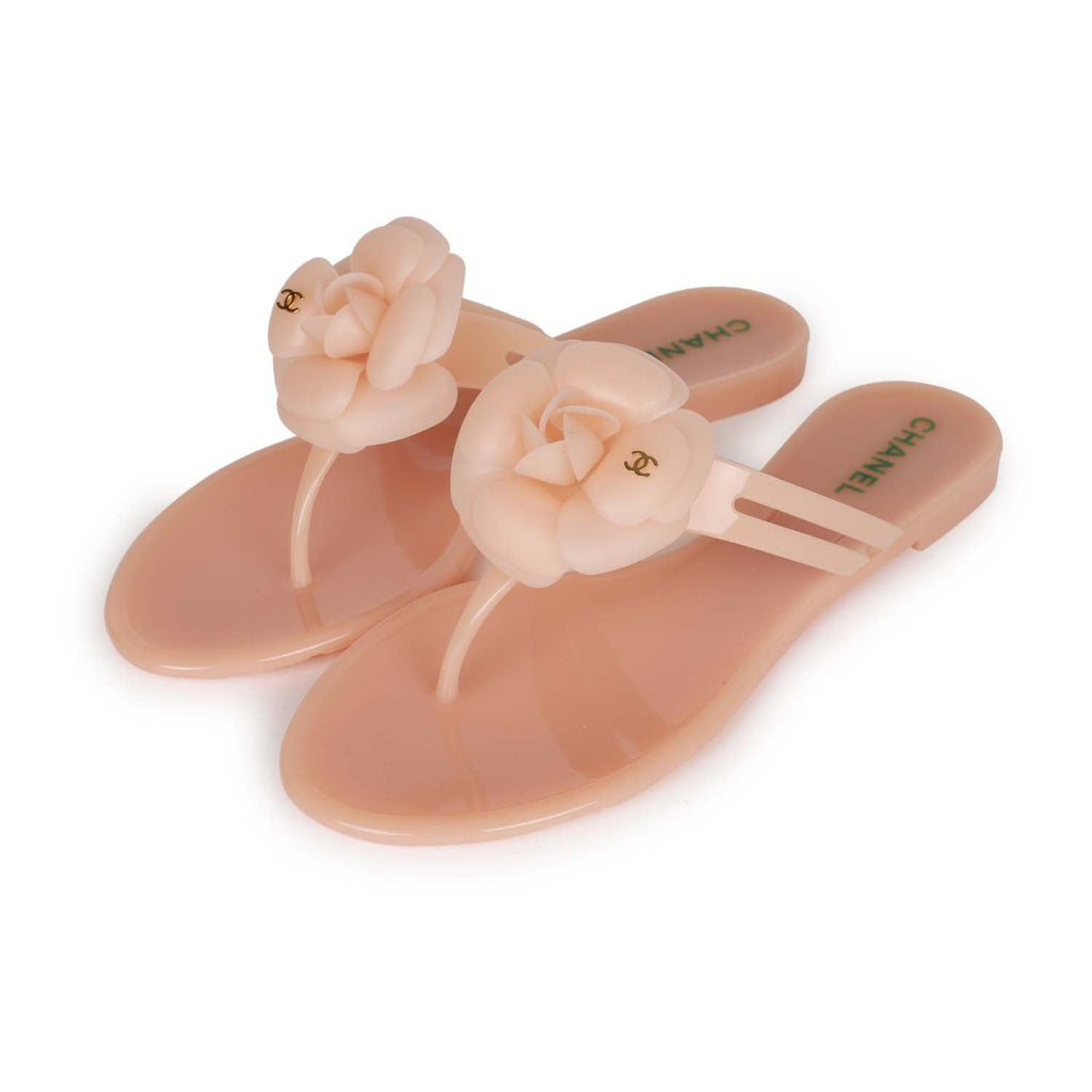Chanel Pink Rubber Camellia Flower Thong Sandals Size 8.5/39 - Yoogi's  Closet