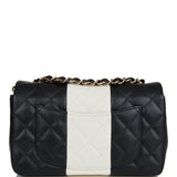 Chanel Mini Rectangular Flap Bag Black and White Lambskin Light Gold Hardware