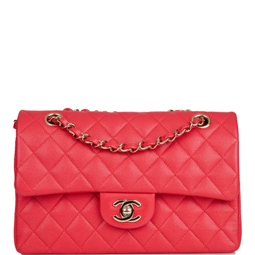Chanel Small Classic Double Flap Red Caviar Light Gold Hardware