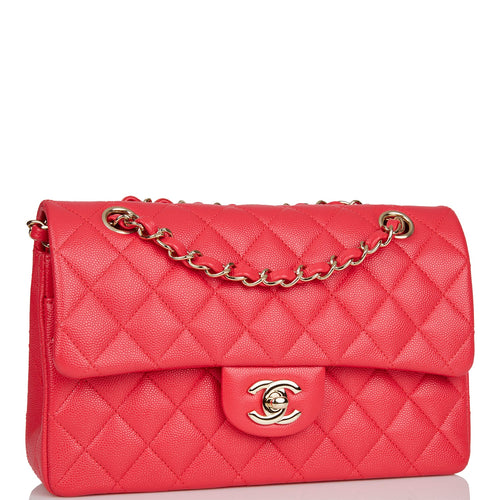 Chanel Small Classic Double Flap Red Caviar Light Gold Hardware
