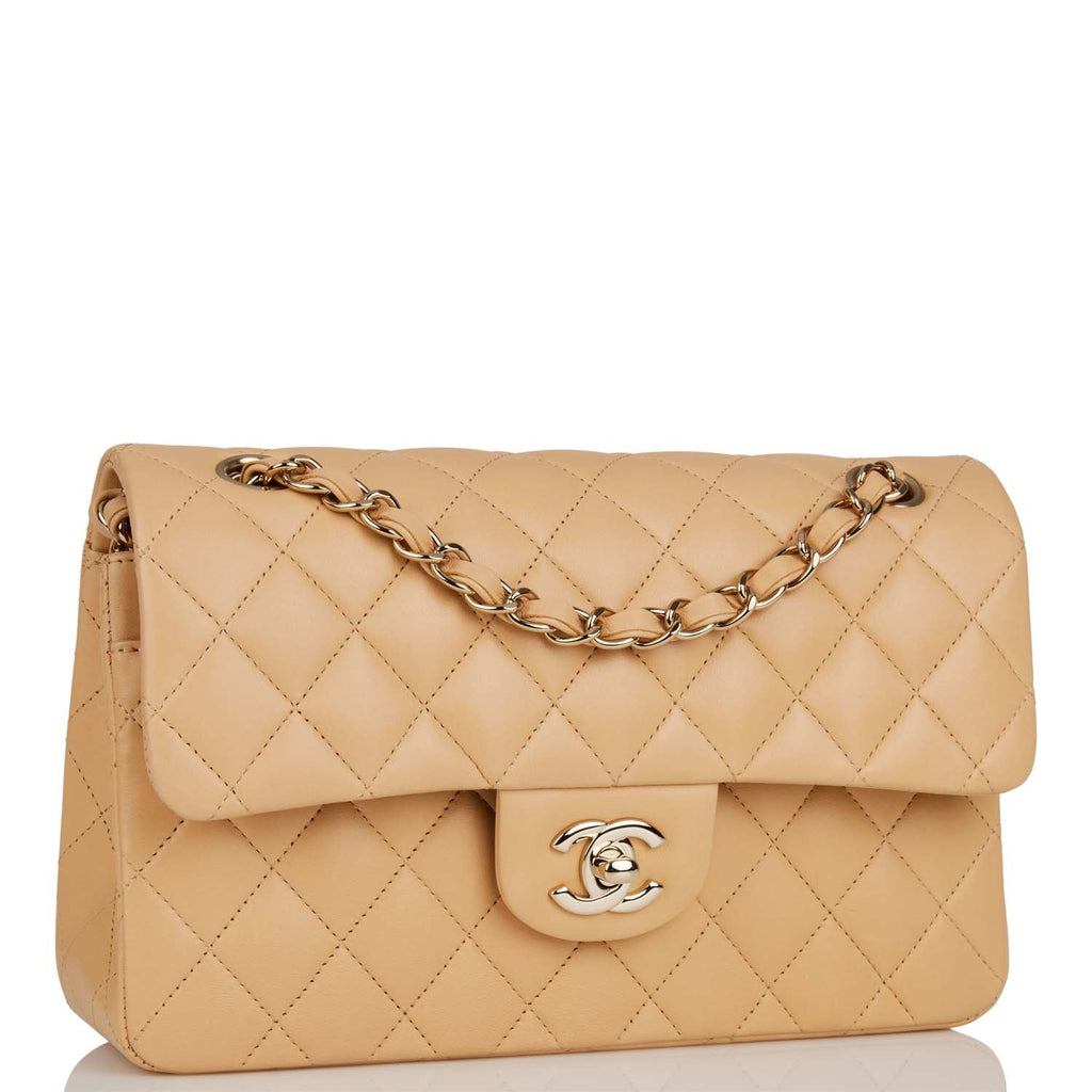 Chanel Beige Lambskin Small Classic Double Flap Bag Light Gold Hardware –  Madison Avenue Couture