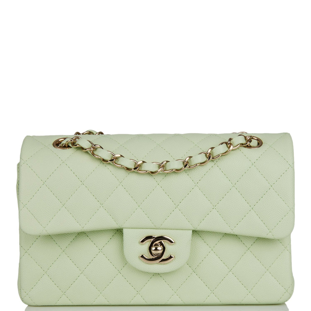 CHANEL Caviar Quilted Small Double Flap Light Green 925693