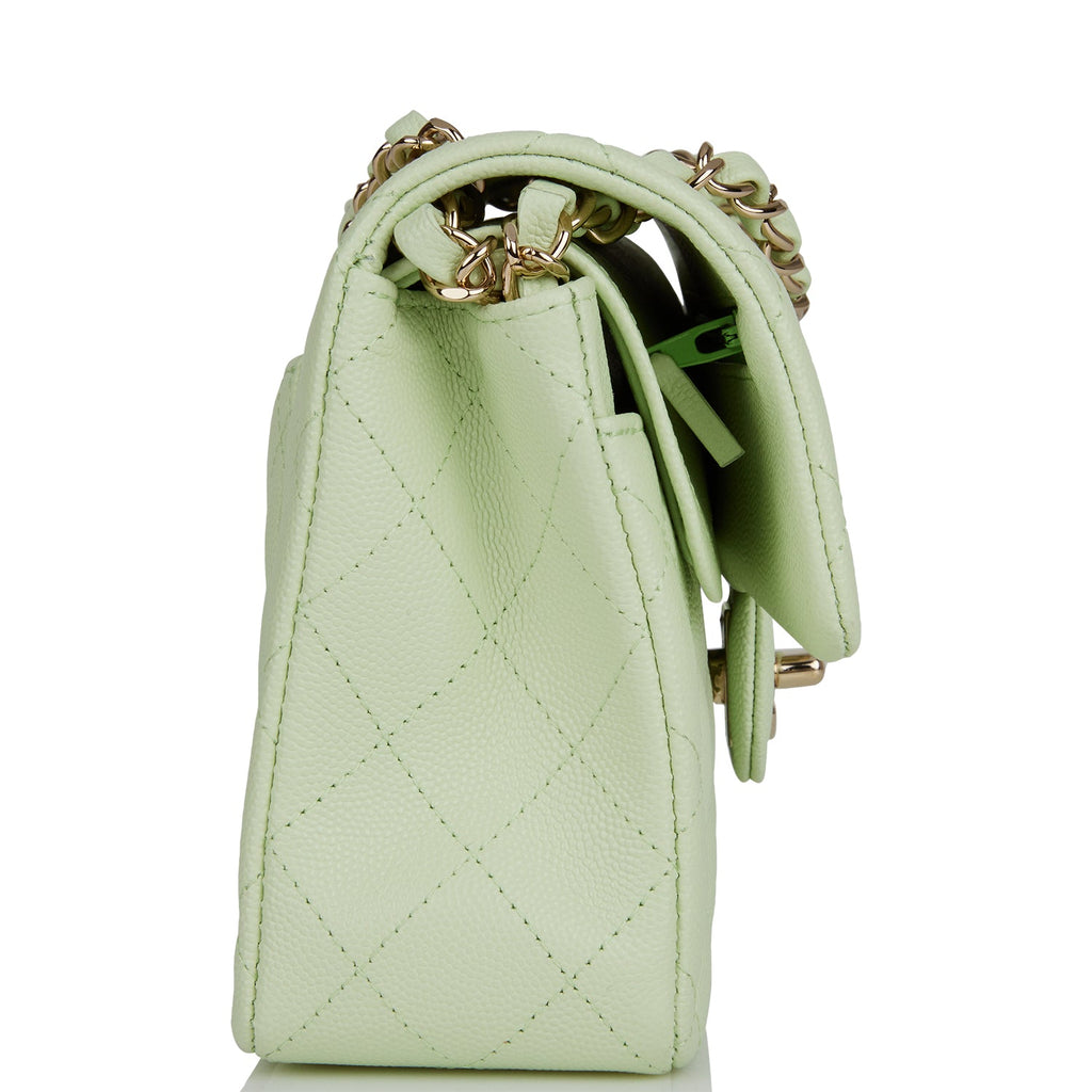 Chanel Mint Green Quilted Caviar Small Classic Double Flap Bag Pale Gold  Hardware Available For Immediate Sale At Sotheby's
