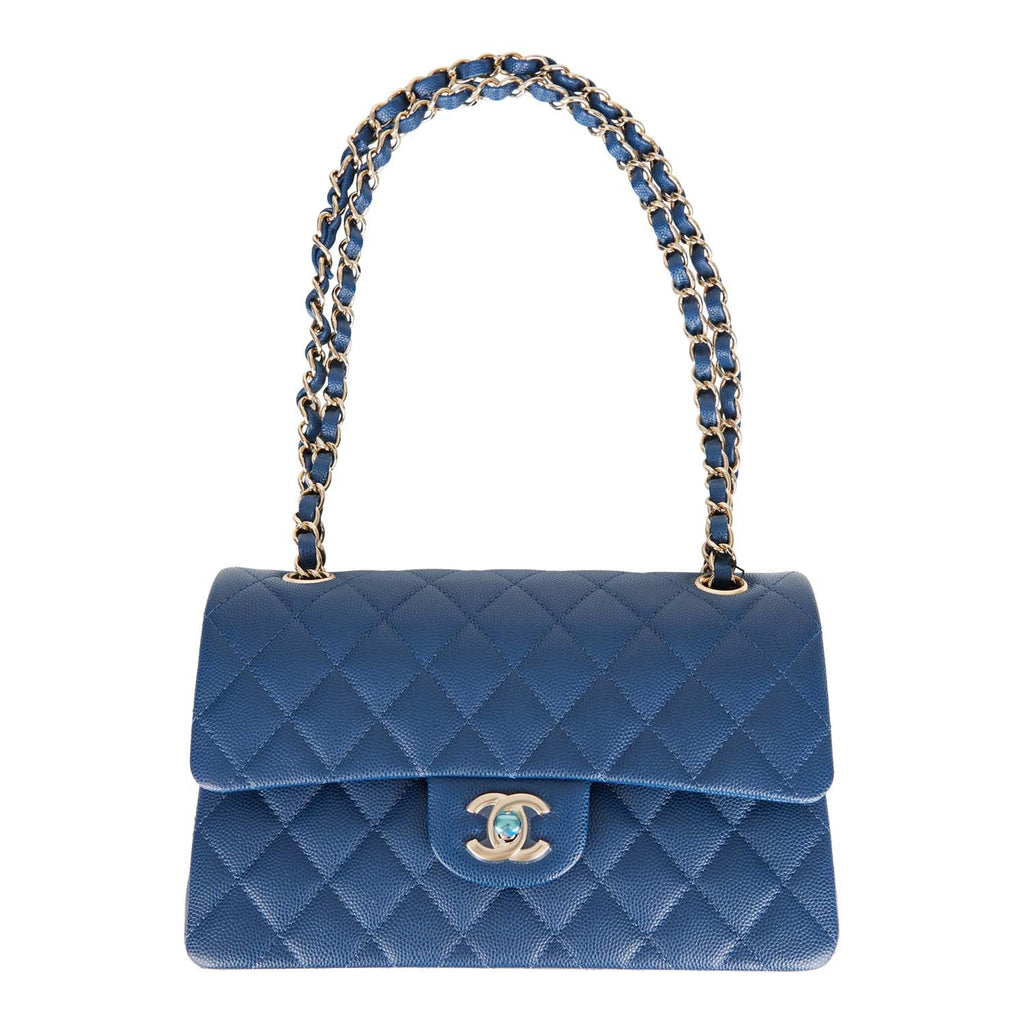 Chanel Small Classic Double Flap Dark Blue Caviar Light Gold Hardware – Madison  Avenue Couture