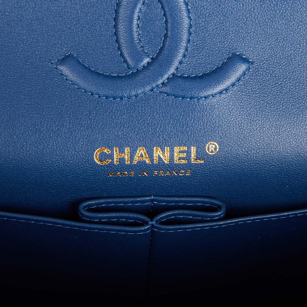 Chanel Small Classic Double Flap Dark Blue Caviar Light Gold Hardware
