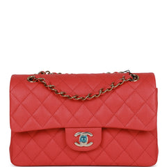 Chanel Small Classic Double Flap Red Caviar Light Gold Hardware