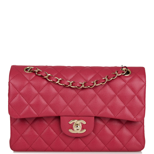 Chanel Small Classic Double Flap Dark Pink Caviar Light Gold Hardware