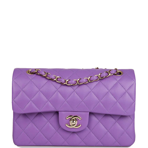 Chanel Small Classic Double Flap Bag Purple Lambskin Light Gold Hardware