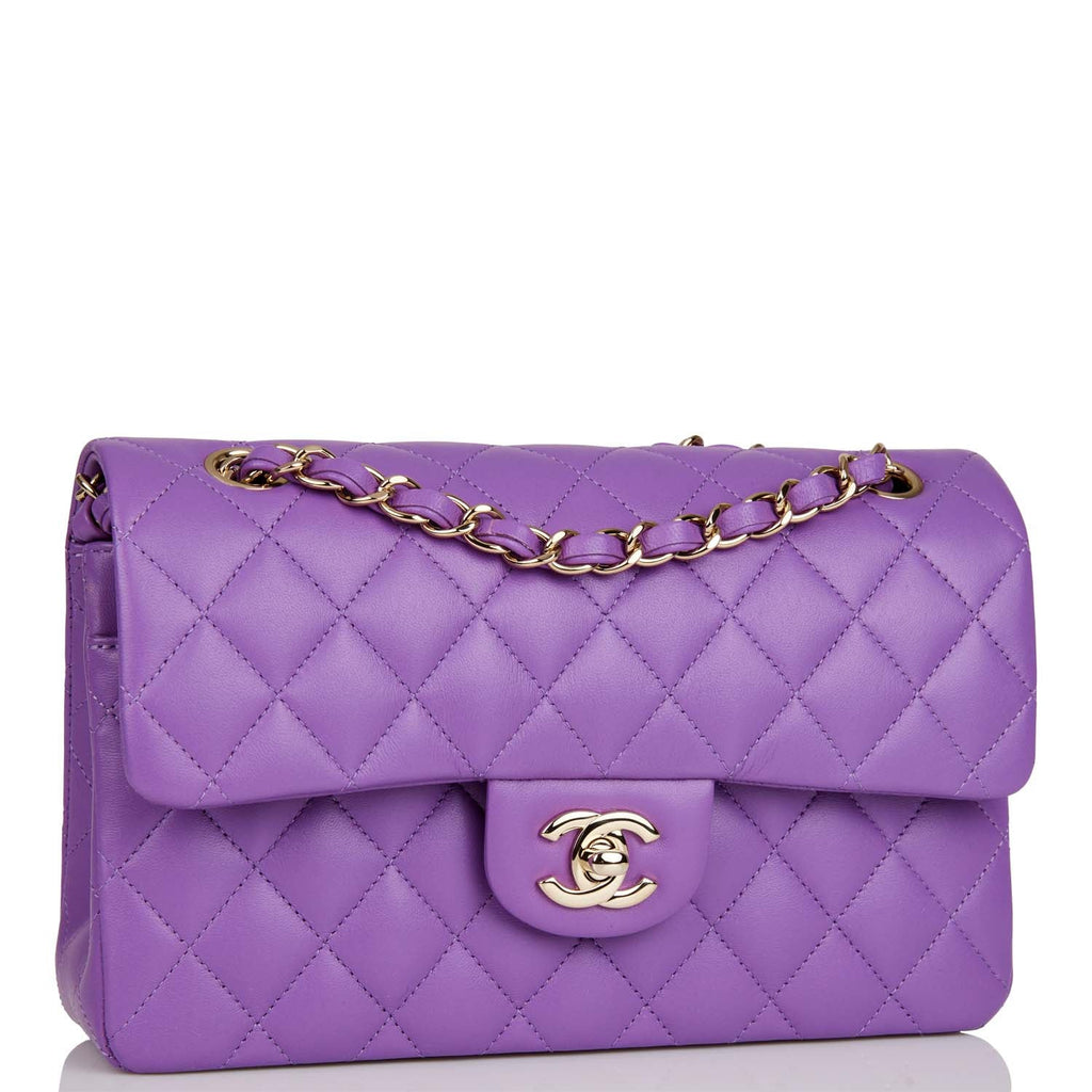 Chanel Mini Rectangular Flap with Top Handle Purple Lambskin Light Gold  Hardware