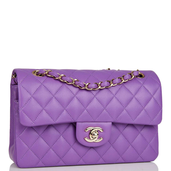 Chanel Small Classic Double Flap Bag Purple Lambskin Light Gold