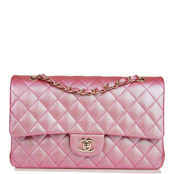Chanel Pink Iridescent Caviar Classic Flap Bag - Full Set