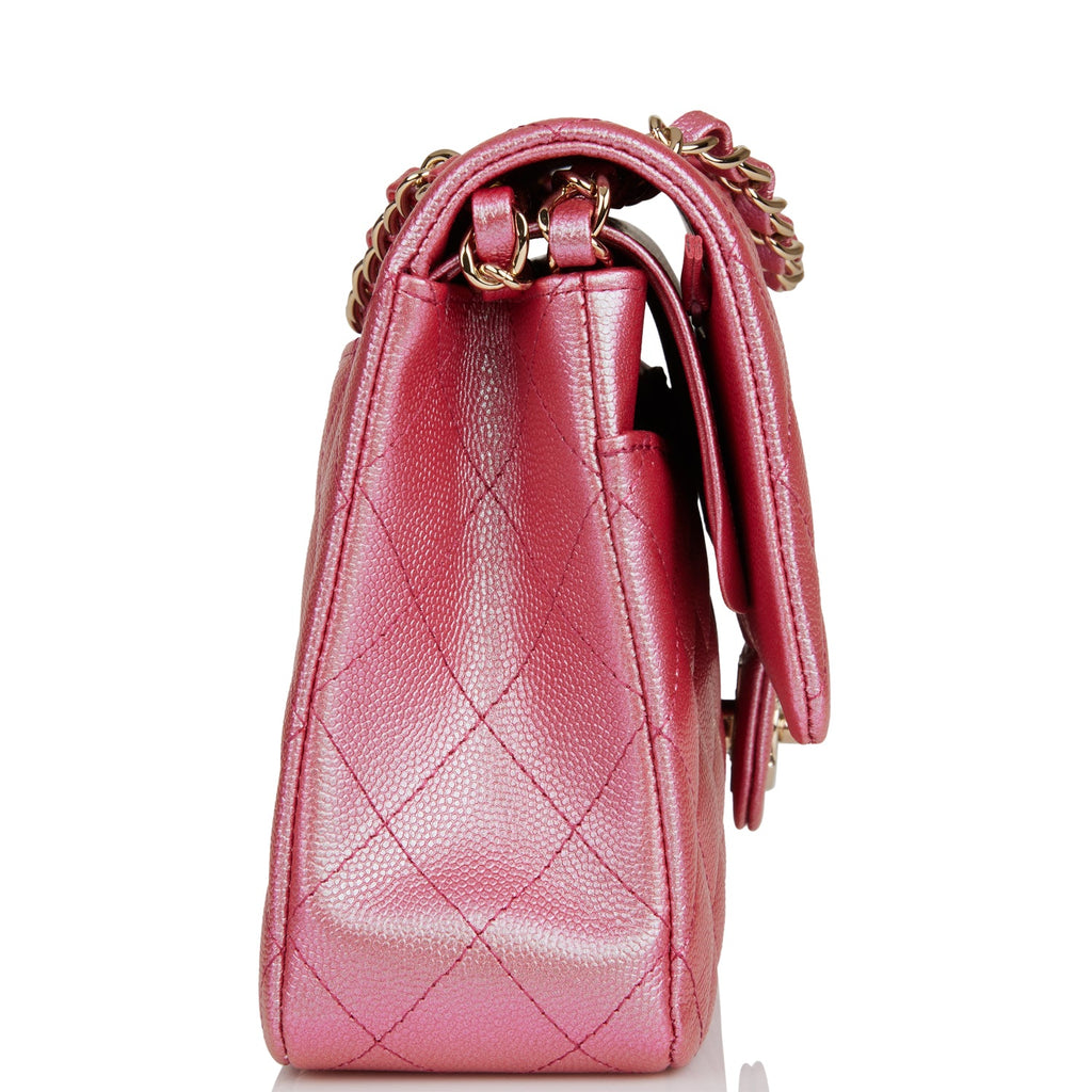 Chanel Medium Classic Double Flap Bag Rose Iridescent Caviar Light Gold Hardware