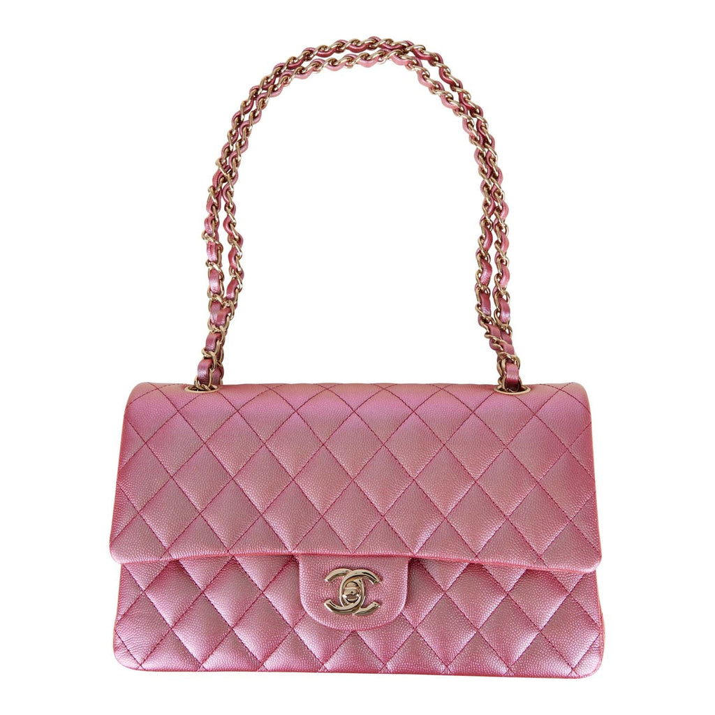 Chanel matelasse chain one shoulder bag caviar skin pink gold metal fi