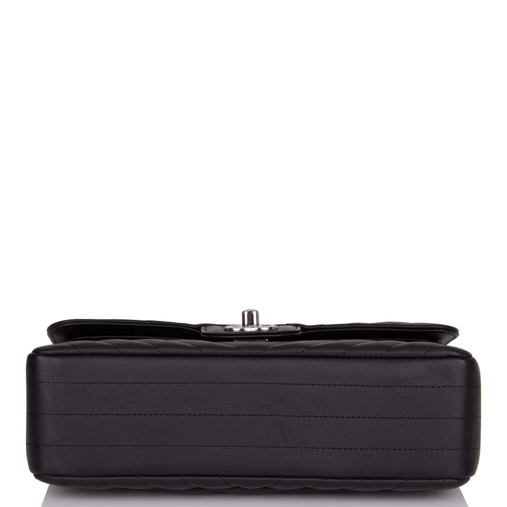 Chanel Black Chevron Calfskin Small Classic Double Flap Silver Hardware –  Madison Avenue Couture