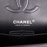 Chanel Small Chevron Classic Double Flap Black Calfskin Silver Hardware