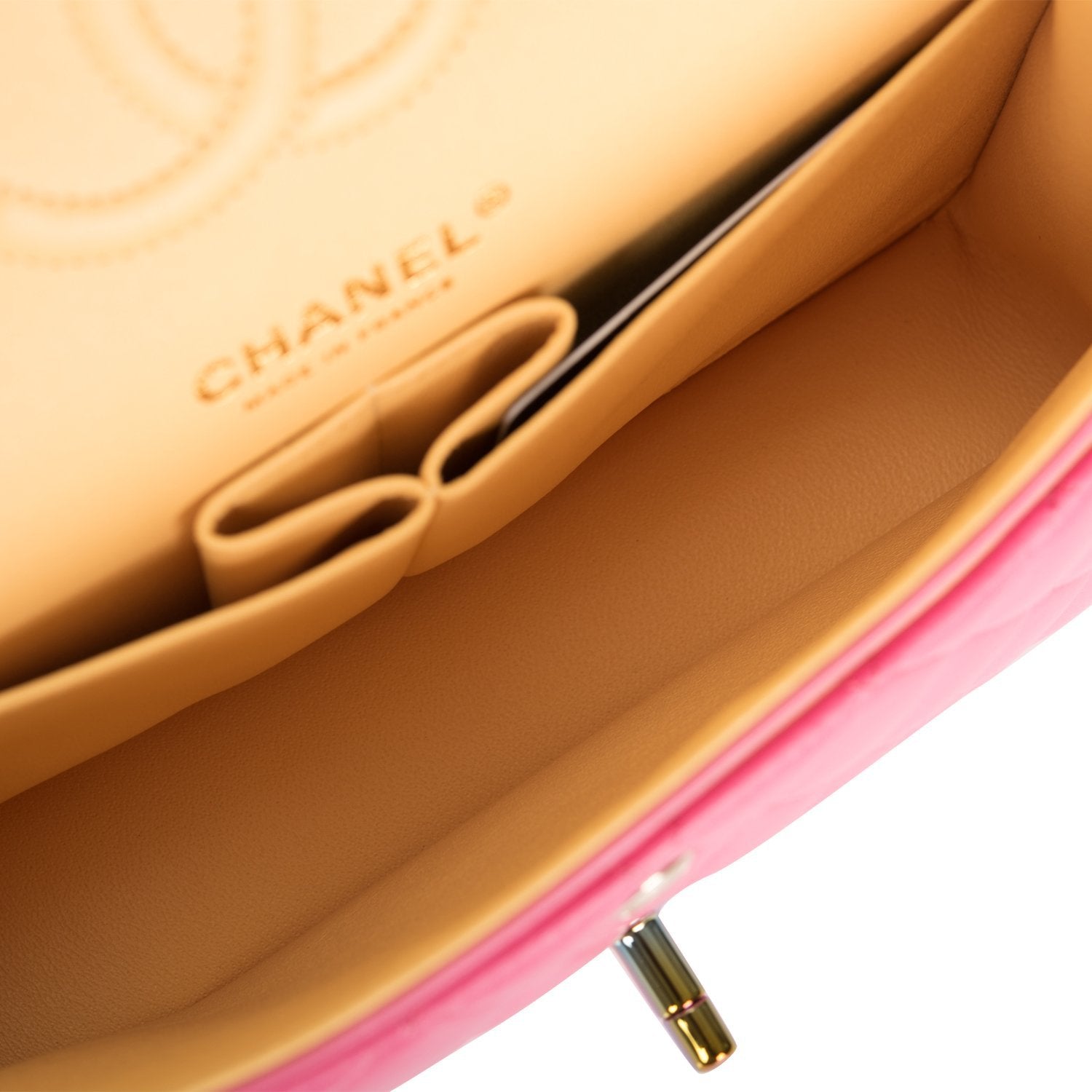 Chanel Pink Quilted Lambskin Small Classic Double Flap Bag Rainbow Har