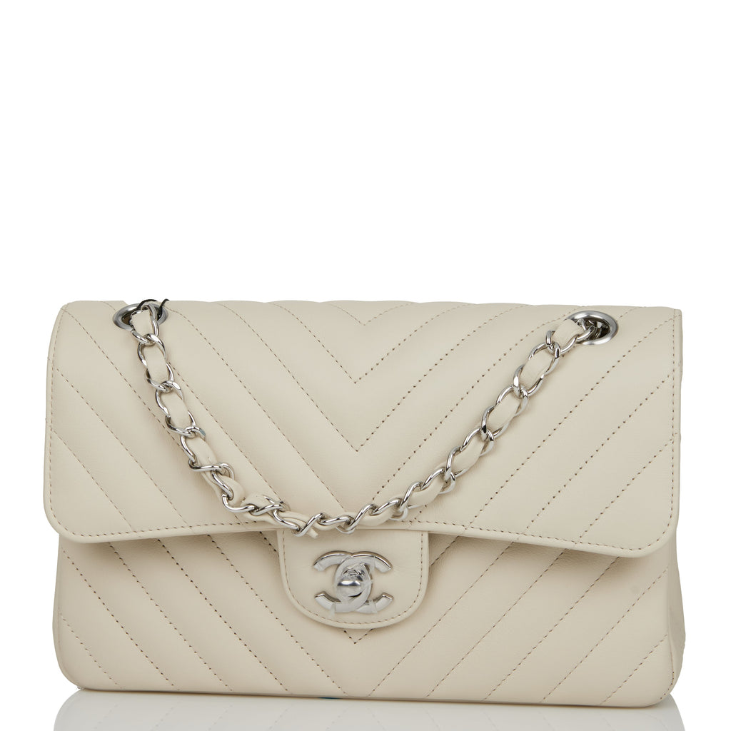 Chanel CC Small Flap Bag in Triple Stitched Chevron Beige Calfskin - SOLD