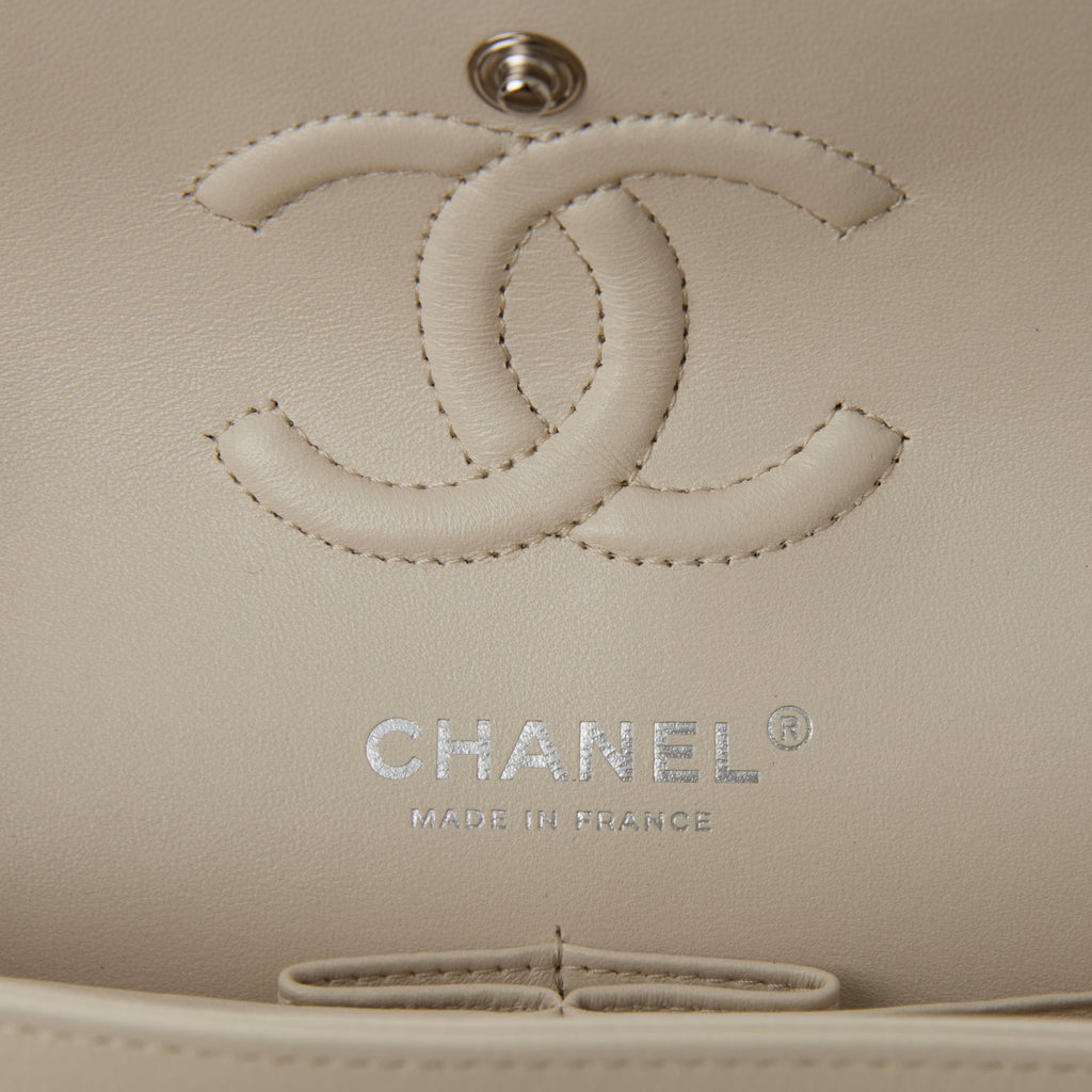 Chanel Small Chevron Classic Double Flap Ecru Calfskin Silver Hardware