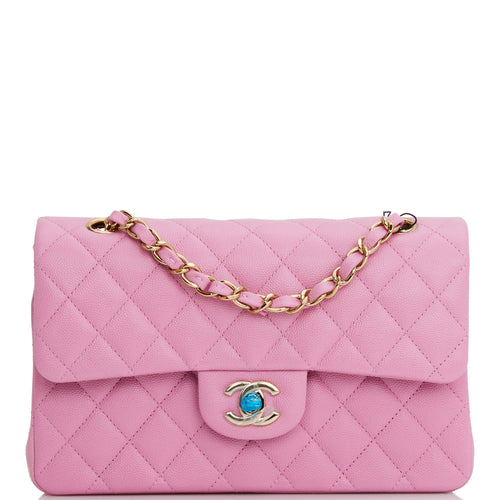 Chanel Small Classic Double Flap Dark Pink Caviar Light Gold Hardware