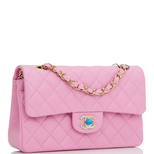 Chanel Small Classic Double Flap Dark Pink Caviar Light Gold Hardware