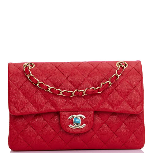 Chanel Small Classic Double Flap Red Caviar Light Gold Hardware