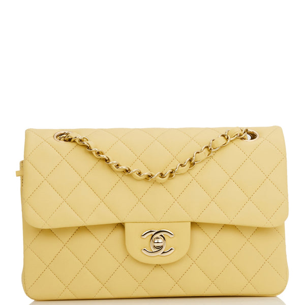 Chanel Small Classic Double Flap Bag Yellow Lambskin Light Gold