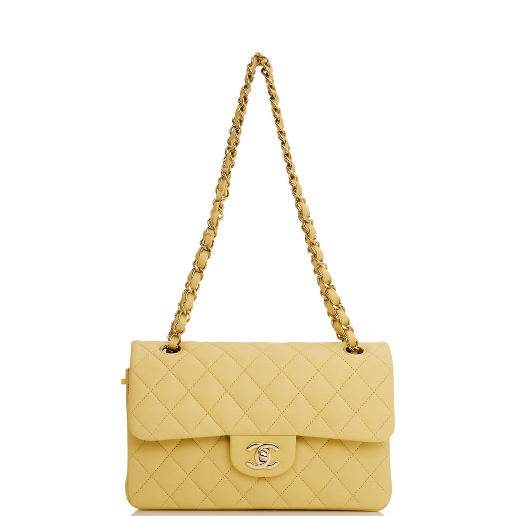 Chanel Lacquered Metal CC Flap Bag Quilted Lambskin Mini Yellow