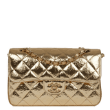 Chanel Small Classic Double Flap Hammered Gold Metallic Calfskin Gold Hardware