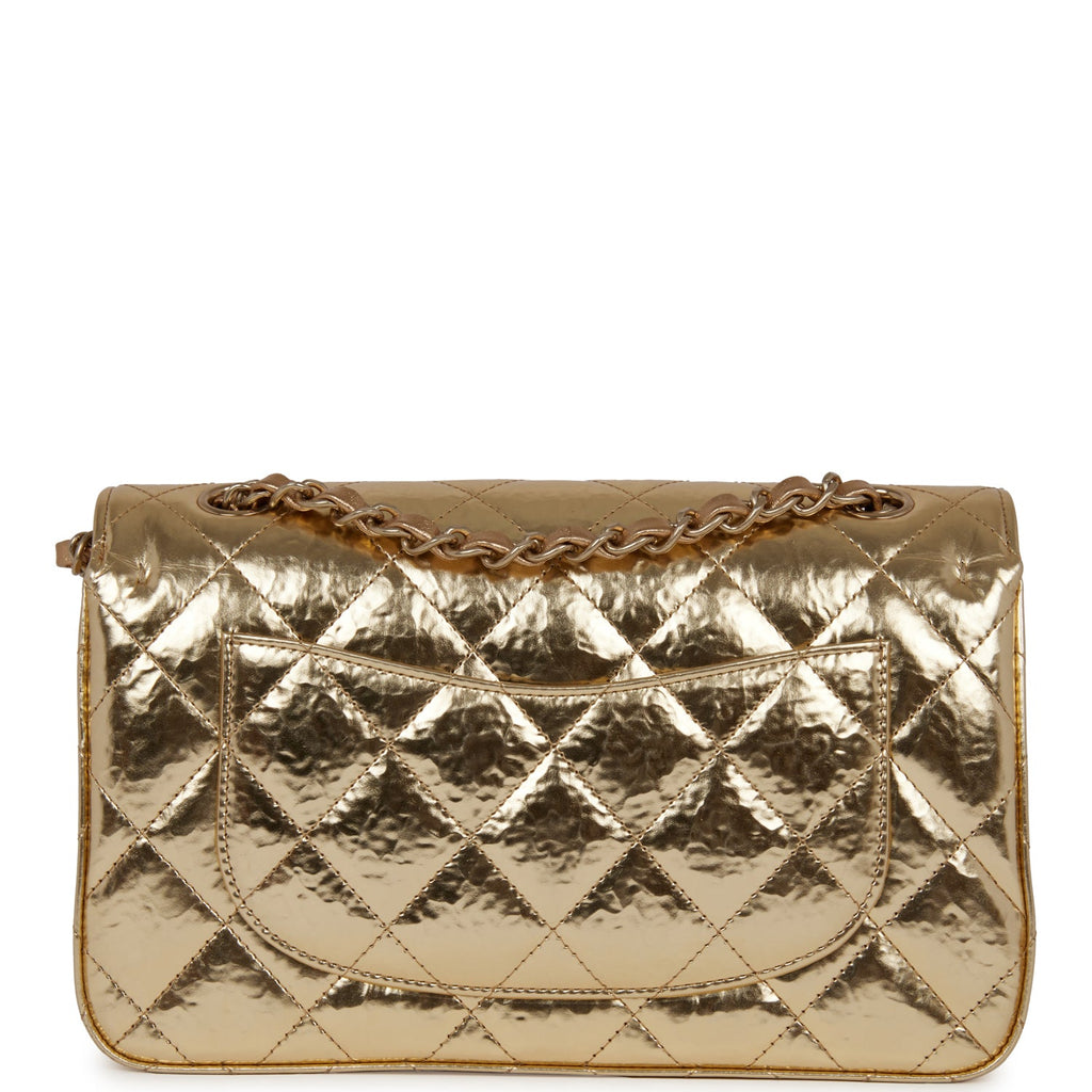 Chanel Hammered Metallic Calfskin Quilted Zip Coin Purse Gold for