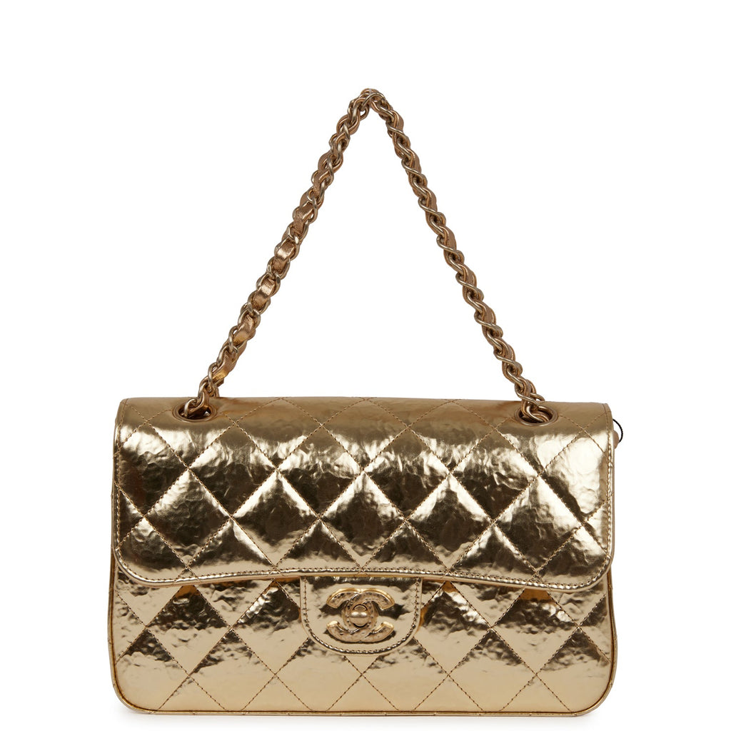 Chanel crackled calfskin glazed finish small flap bag , gold tone hardware