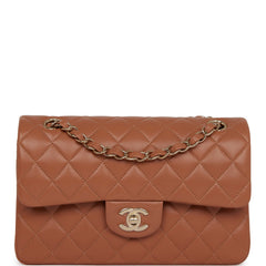 Chanel Small Classic Double Flap Bag Caramel Lambskin Light Gold Hardware