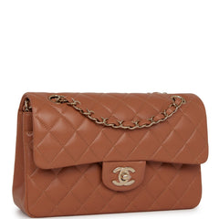Chanel Small Classic Double Flap Bag Caramel Lambskin Light Gold Hardware