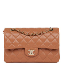 Chanel Small Classic Double Flap Bag Caramel Lambskin Light Gold Hardware