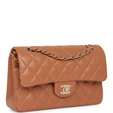 Chanel Small Classic Double Flap Bag Caramel Lambskin Light Gold Hardware