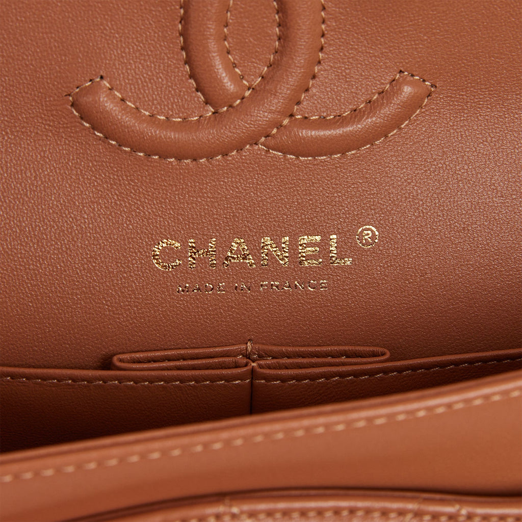 Chanel Small Classic Double Flap Bag Caramel Lambskin Light Gold Hardware