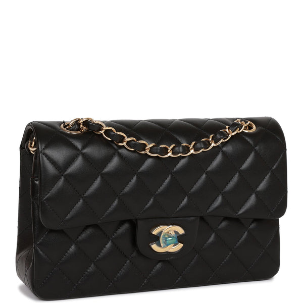 Chanel Black Lambskin Small Classic Double Flap Bag Gold