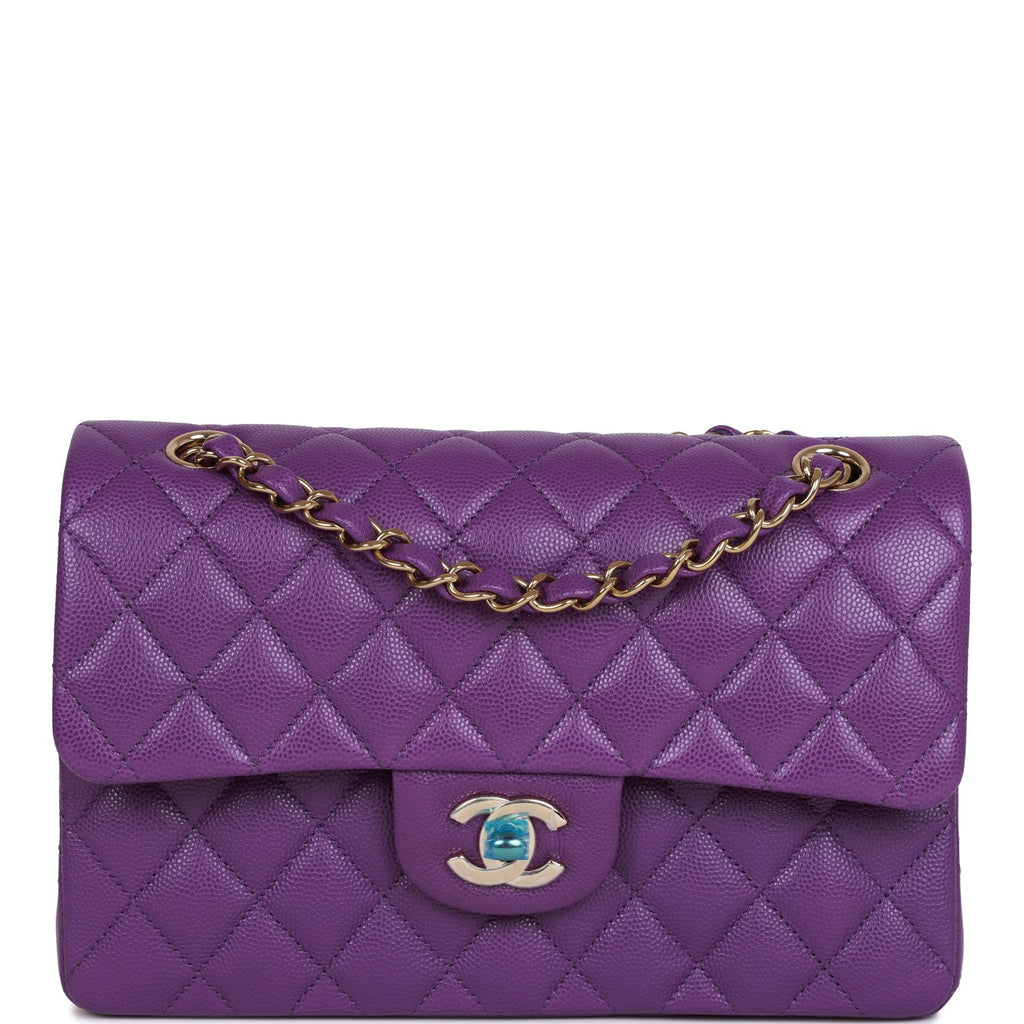 Chanel Purple Caviar Small Classic Double Flap Bag Light Gold