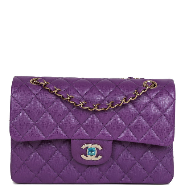 Chanel Classic Medium Double Flap 20S Purple Quilted Caviar with light gold  hardware