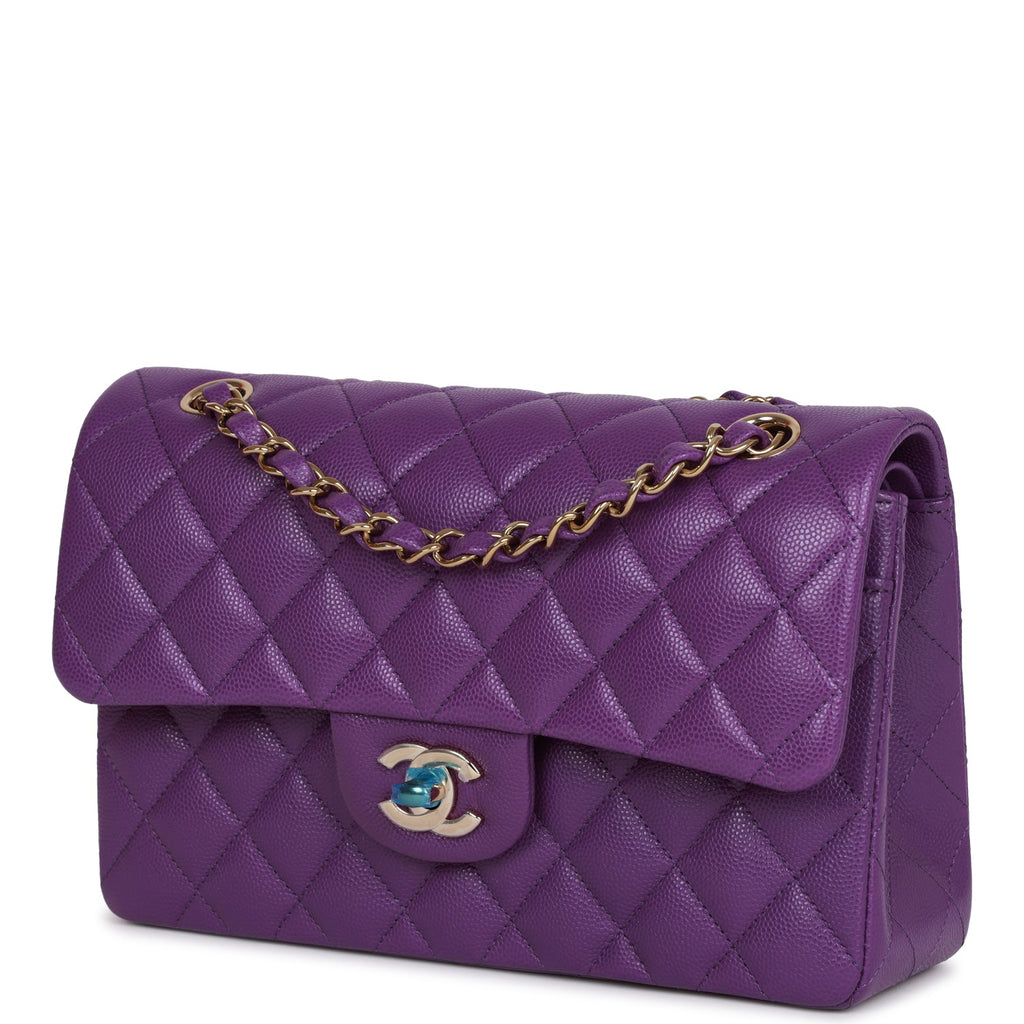 purple chanel flap bag caviar