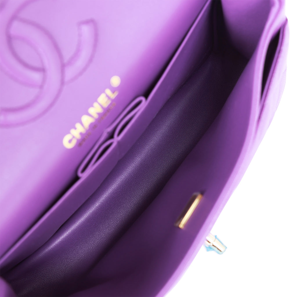 Chanel Purple Caviar Small Classic Double Flap Bag Light Gold