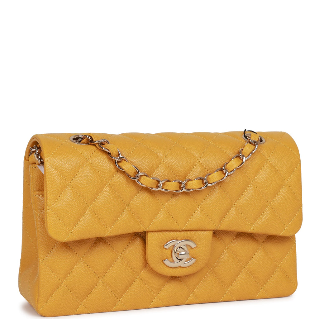 Chanel Yellow Caviar Small Classic Double Flap Light Gold Hardware