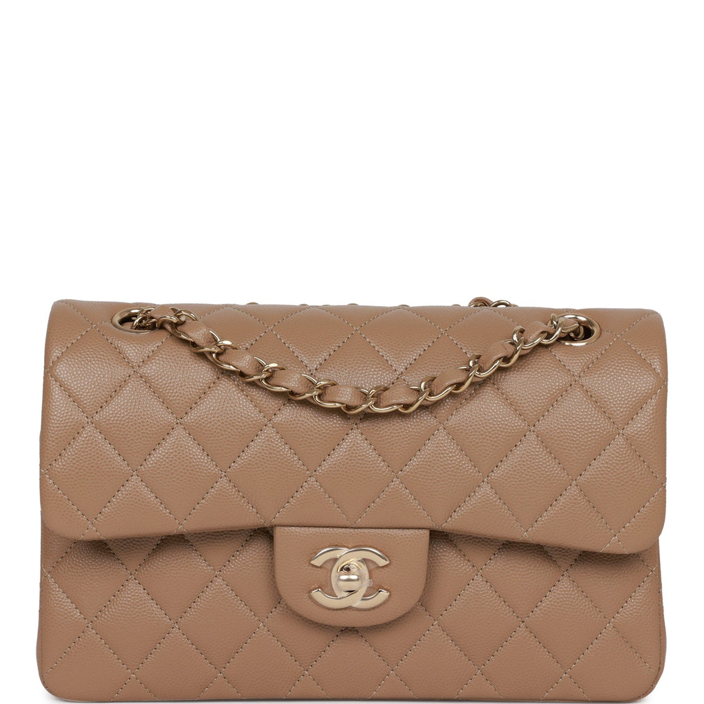 Chanel Small Classic Flap Beige Claire Caviar Gold Hardware - Luxury  Shopping