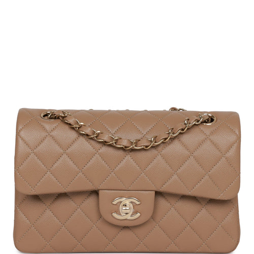 Chanel Beige Quilted Fabric Medium Classic Single Flap Bag